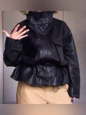 H&M Studio Collection sz XL Black Peplum leather jacket RARE Bloggers BNWT